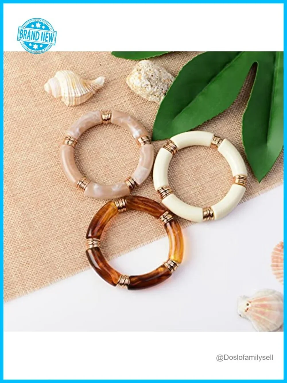 Beaded Gold Plated Bangle Bracelet - Chunky Bamboo Tube Stacking Stretchable Set